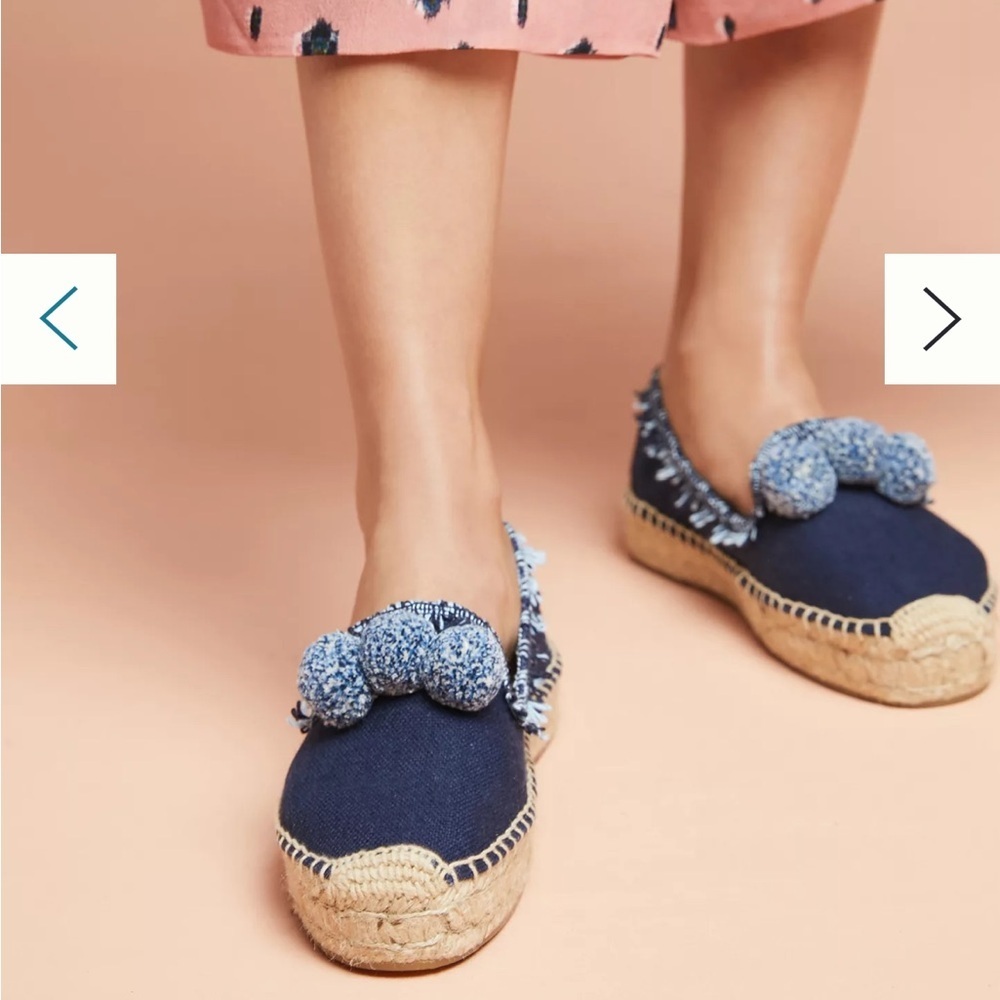 Navy Pom Espadrille Slip-Ons for Women